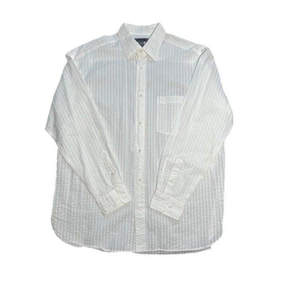 Johnston & Murphy Mens L White Textured Dobby Button Up Shirt 100% Cotton